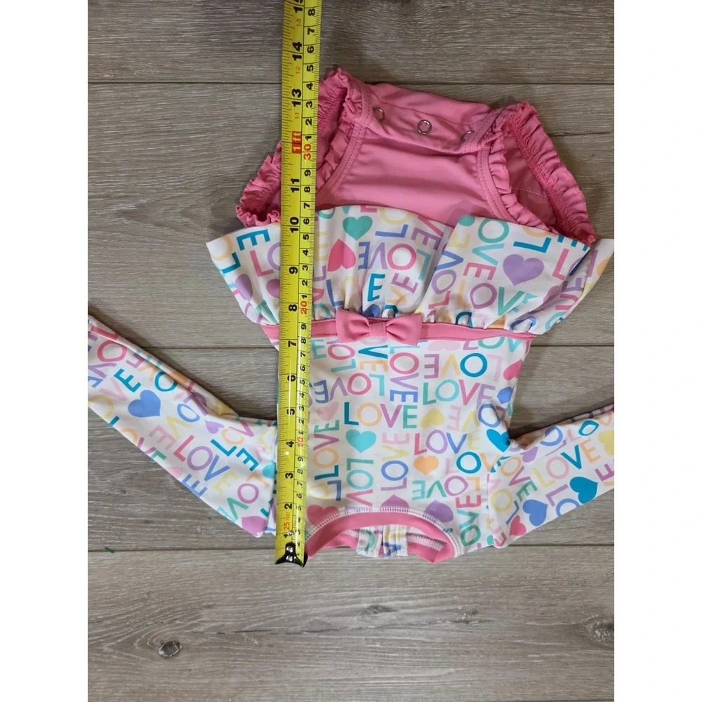 Rufflebutts Love Long Sleeve Rash Guard One Piece Swimsuit Infant Girls 6-12m